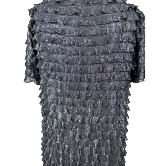 Notations Black Ruffle Sparkle L Dress Short Sleeve Shimmer Party Cocktail - Picture 9 of 13